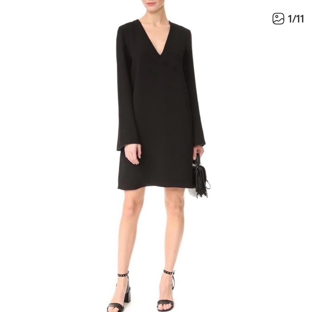 Theory Ulyssa Long Sleeve Regent Crepe Black Dress, Size P